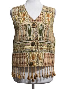 Ascenté Sport Tapestry Vest Boho Fringe Beaded Western Festival Jacket Small
